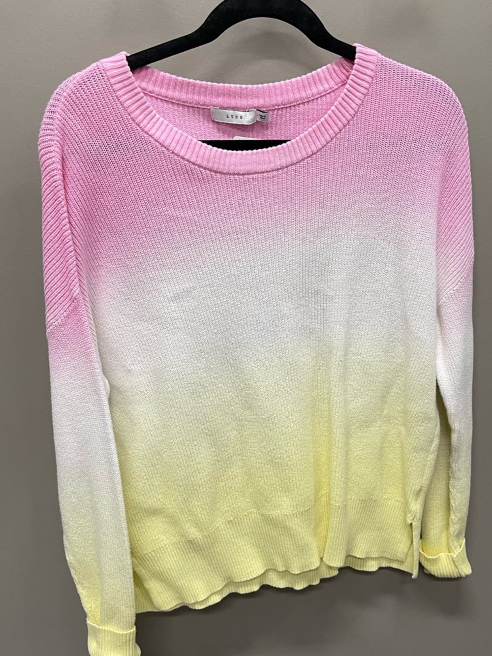 Lush Pastel Pink to Yellow Ombre Scoop Sweater